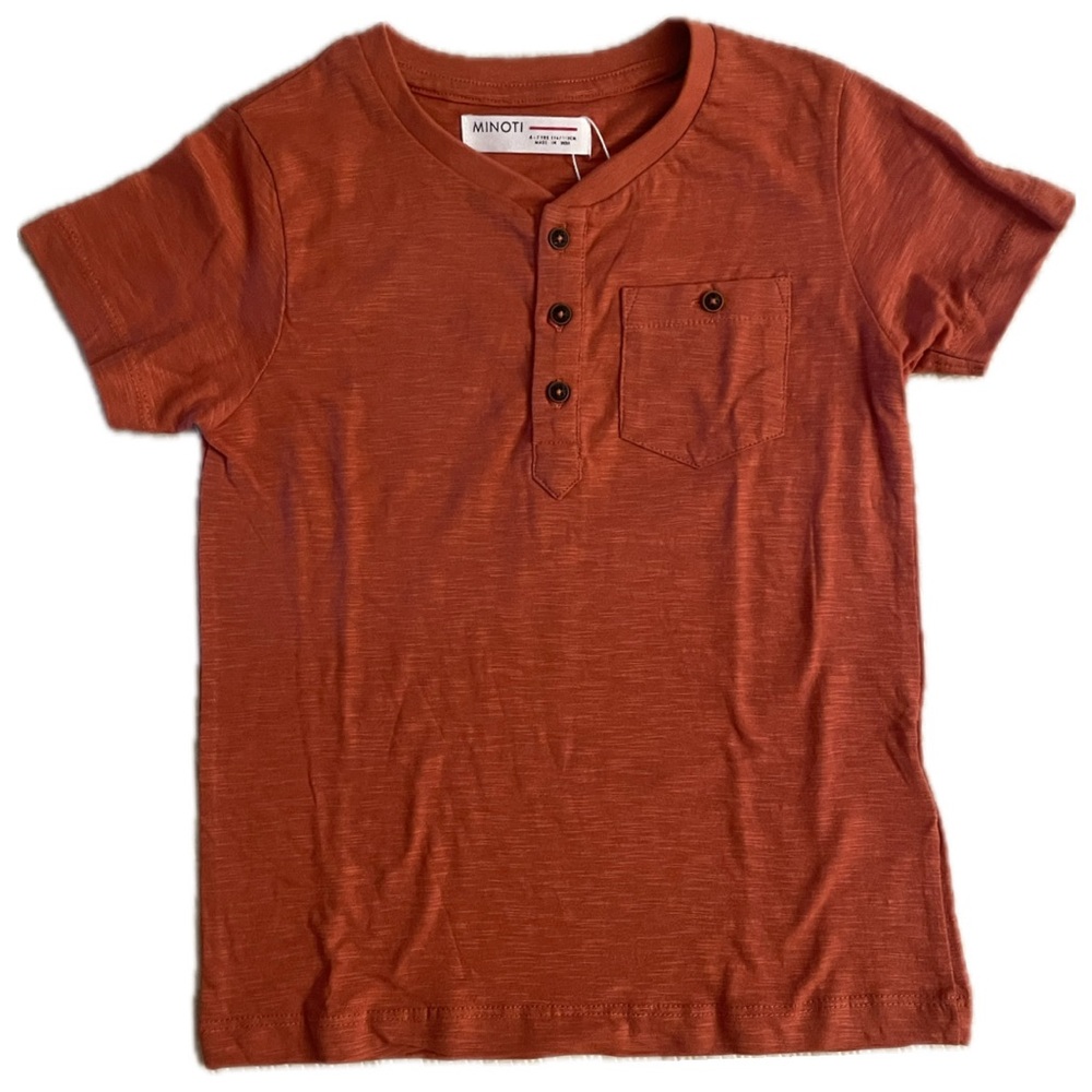 Minoti Boys' Short Sleeve Henley Tee - Rust